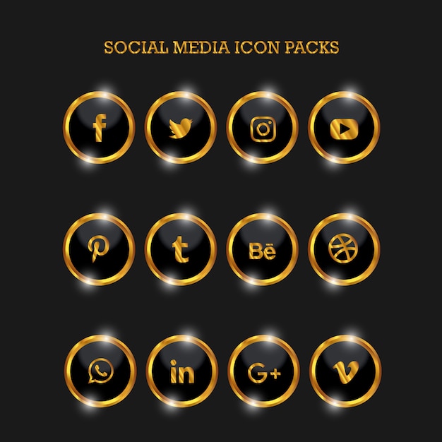 Premium Vector | Social media icon packs circle gold