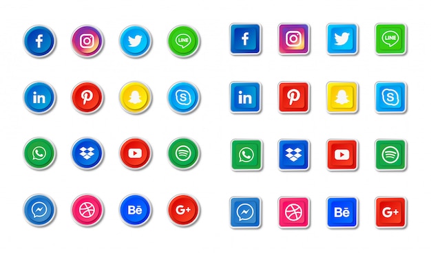 Premium Vector Social Media Icons Set Facebook Twitter Instagram Youtube Linkedin Wechat Google Plus Pinterest Snapchat Isolated