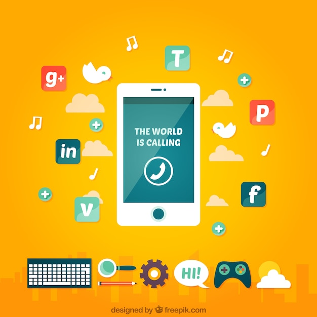 Social Media Icons With A Mobile Phone Free Vector