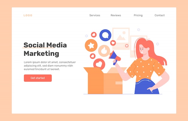 Download Free Social Media Marketing Landing Page Web Design Concept Girl With Use our free logo maker to create a logo and build your brand. Put your logo on business cards, promotional products, or your website for brand visibility.