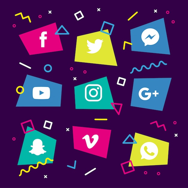 Free Vector | Social media memphis icons