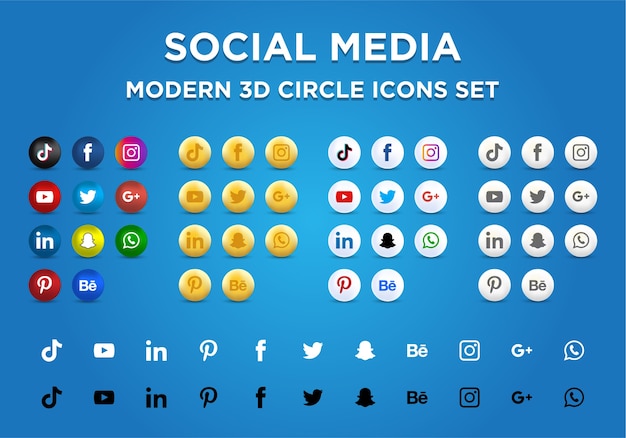 Nabor Ikonok Socialnyh Media Sovremennye 3d Krug Premium Vektory