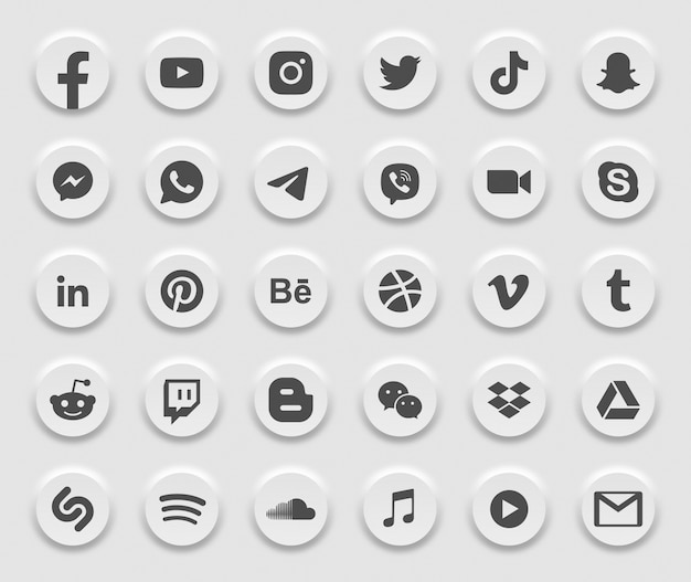 Social media modern 3d web icons set Premium Vector