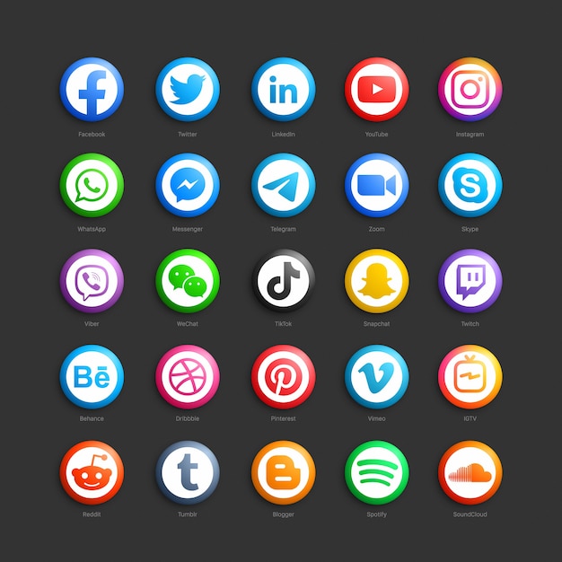 Social Media Network Round 3d Web Icons Premium Vector