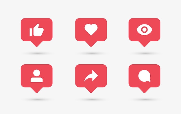 Social media notification icons in speech bubbles like love comment share follower seen