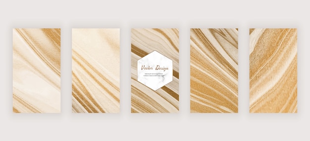  Social media stories banners with golden liquid ink and marble texture