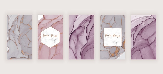  Social media stories banners with pink, grey and nude alcohol ink texture and marble frame