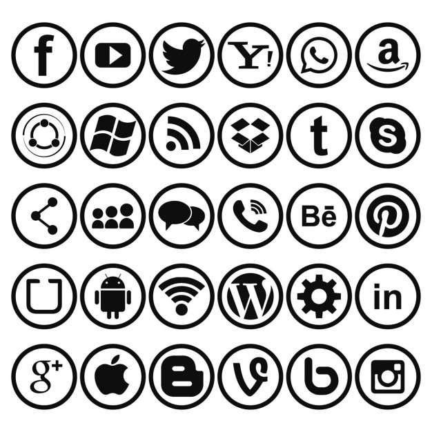 Social Networking Icons Black And White Free Vector