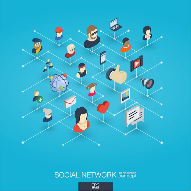 Download Society integrated 3d web icons. digital network isometric concept | Premium Vector