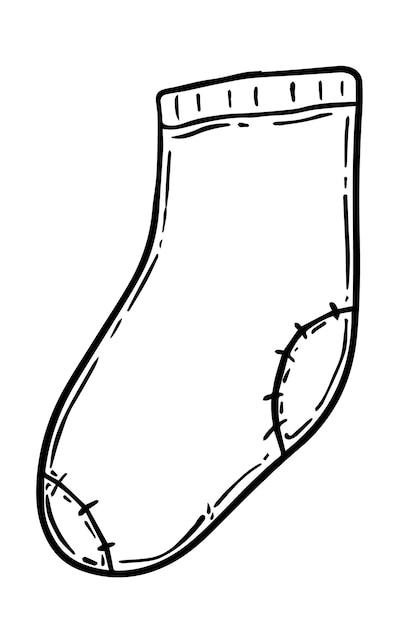 Premium Vector | Sock with patch clothes doodle linear