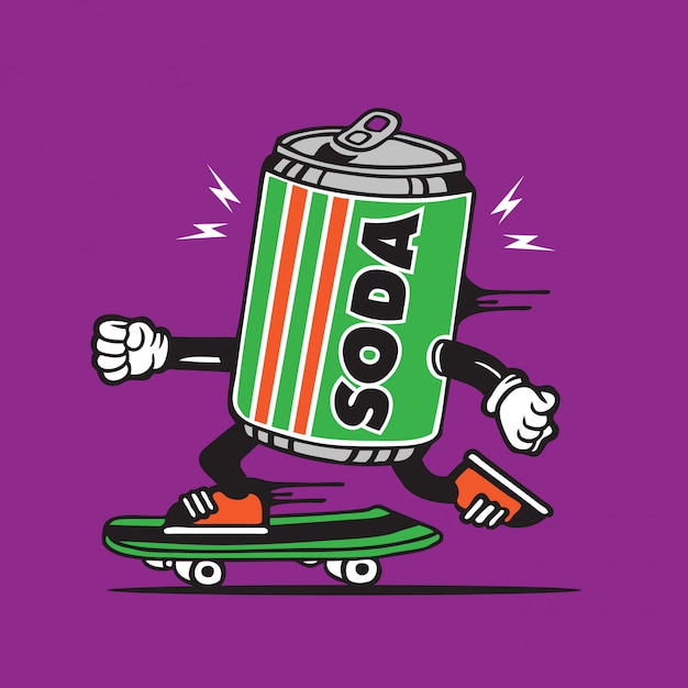 Premium Vector Soda Can Drink Skater Skateboard Character Design