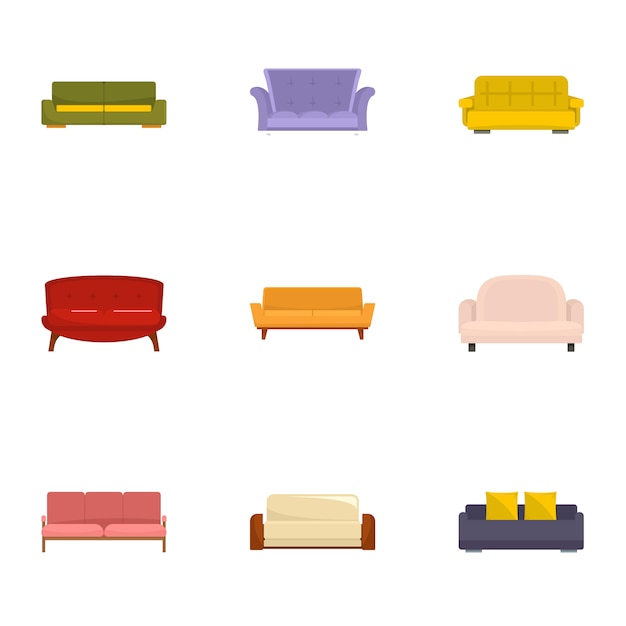 Premium Vector | Sofa rest icons set, cartoon style