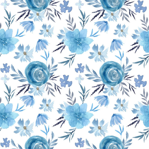 Soft blue floral watercolor seamless pattern | Premium Vector