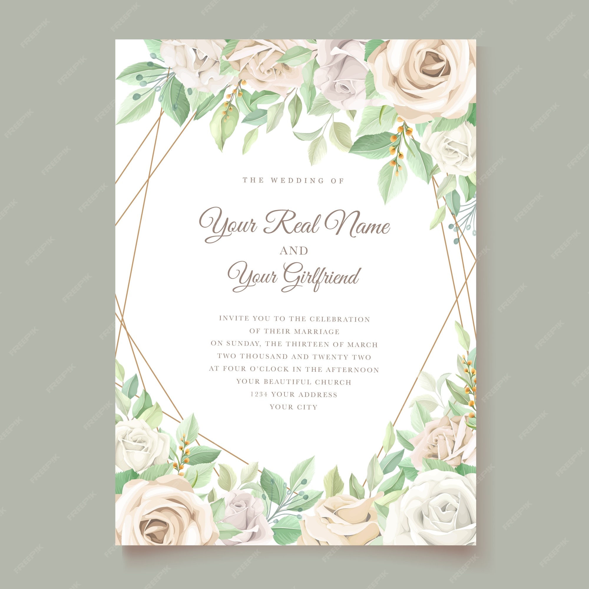 Free Vector | Soft green floral wedding invitation card set