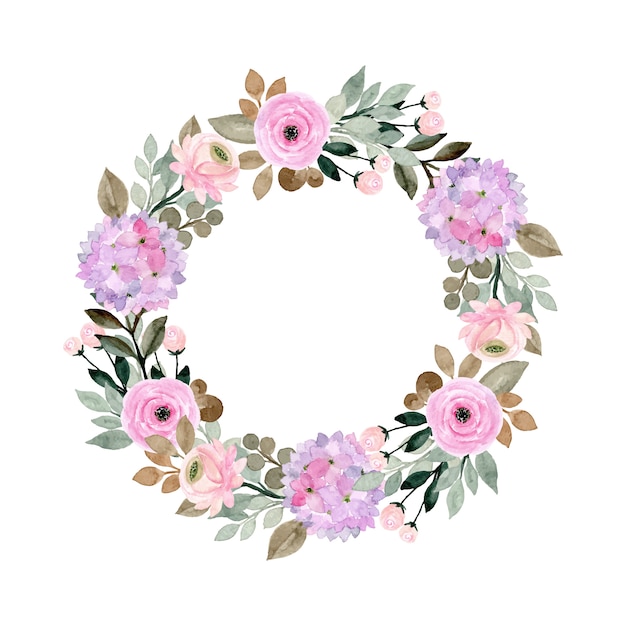 Soft purple floral wreath with watercolor | Premium Vector