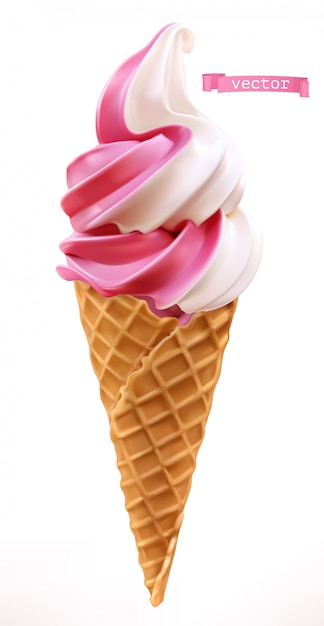 Premium Vector Soft Serve Ice Cream In Wafer Style Cone 3d Realistic 