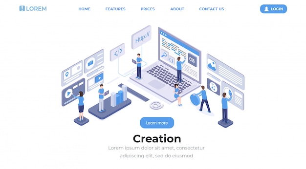 Download Premium Vector | Software creation landing page isometric template