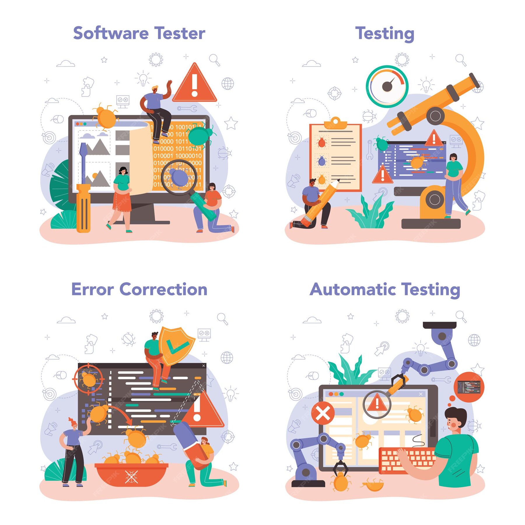 Premium Vector Software tester concept set. application or website