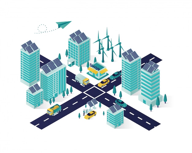 Download Premium Vector Solar Panel Energy City Isometric Illustration