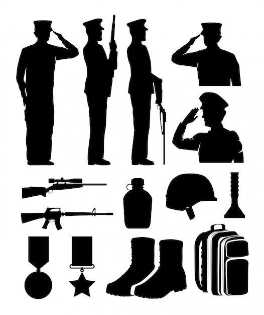 Premium Vector | Soldiers and equipment silhouettes