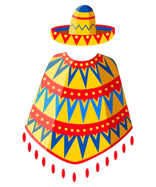 Sombrero mexican hat and poncho man silhouette. decorated vintage party symbol. illustration on white background. web site page and mobile app . Premium Vector