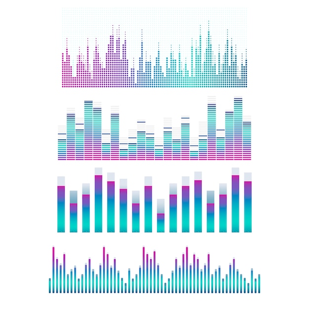 Sound wave equalizer vector design set Free Vector