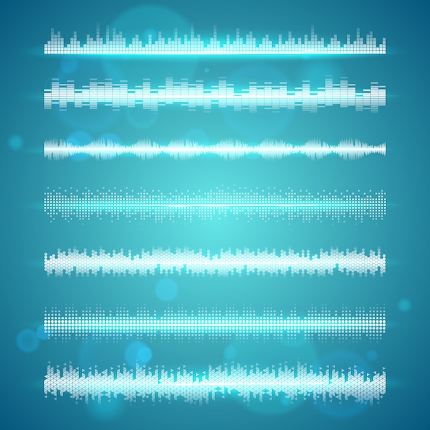 Sound waves display horizontal lines set Free Vector