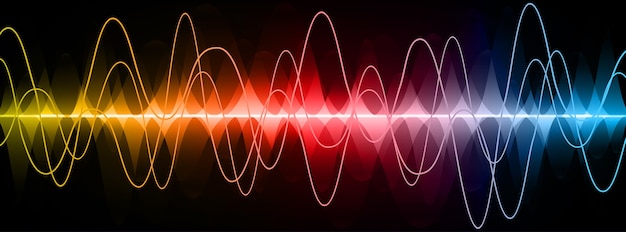 Premium Vector | Sound waves oscillating dark red yellow blue light