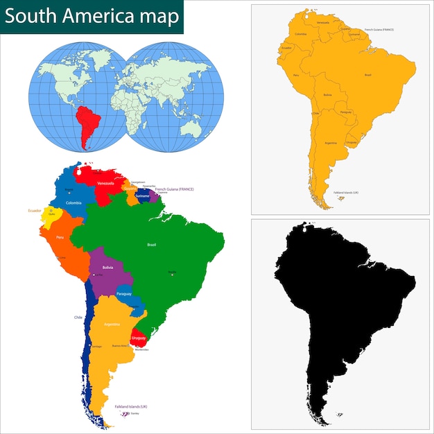 南アメリカの地図 プレミアムベクター