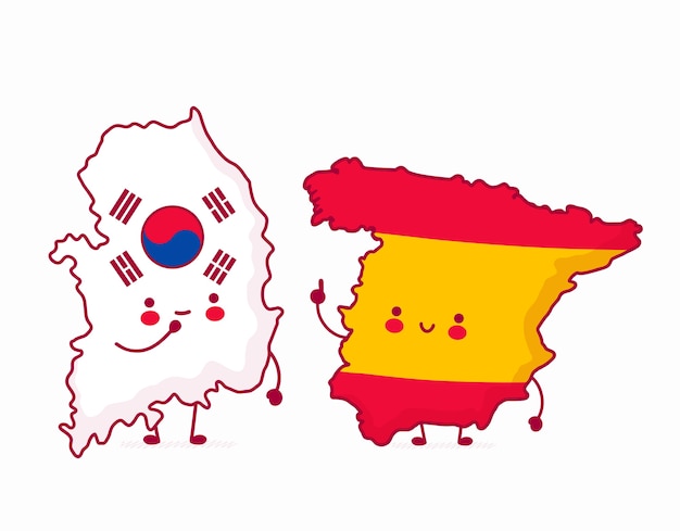韓国とスペインの地図のイラスト プレミアムベクター