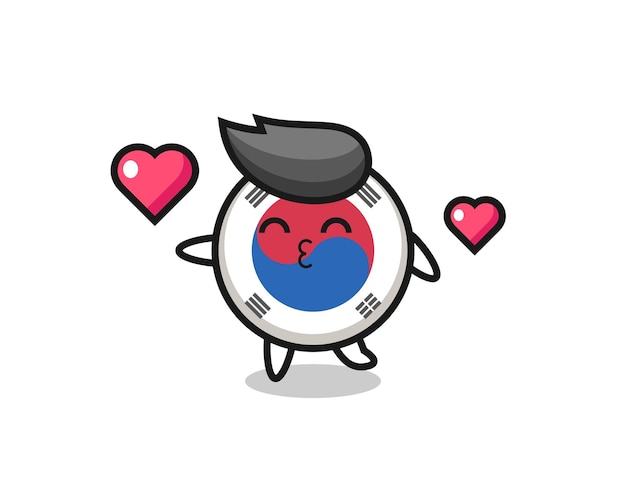 キスジェスチャー かわいいデザインの韓国国旗キャラクター漫画 プレミアムベクター