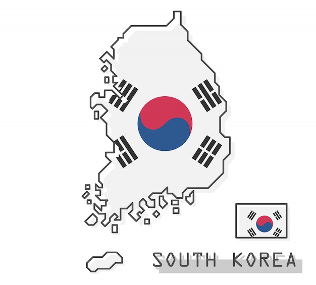 South Korea Map And Flag Premium Vector