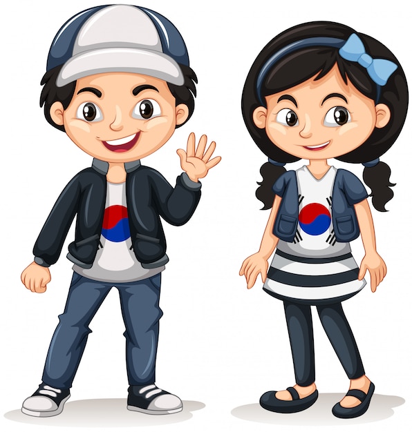 韓国の男の子と女の子 無料のベクター