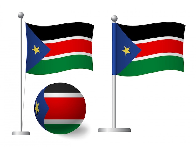 ポールとボールのアイコンに南スーダンの国旗 プレミアムベクター