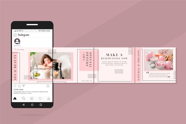 スパと美容のインスタグラムカルーセルテンプレート 無料のベクター
