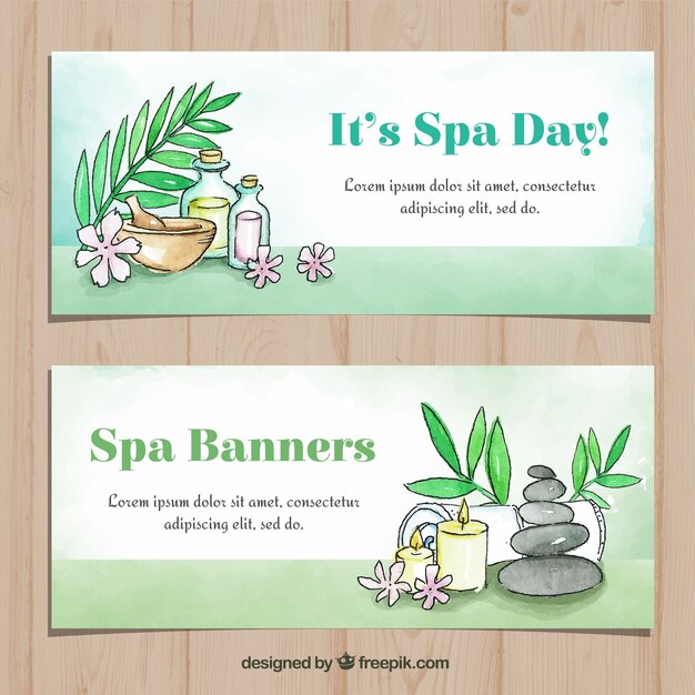 Spa Banners Collection With Different Treatments Free Vector