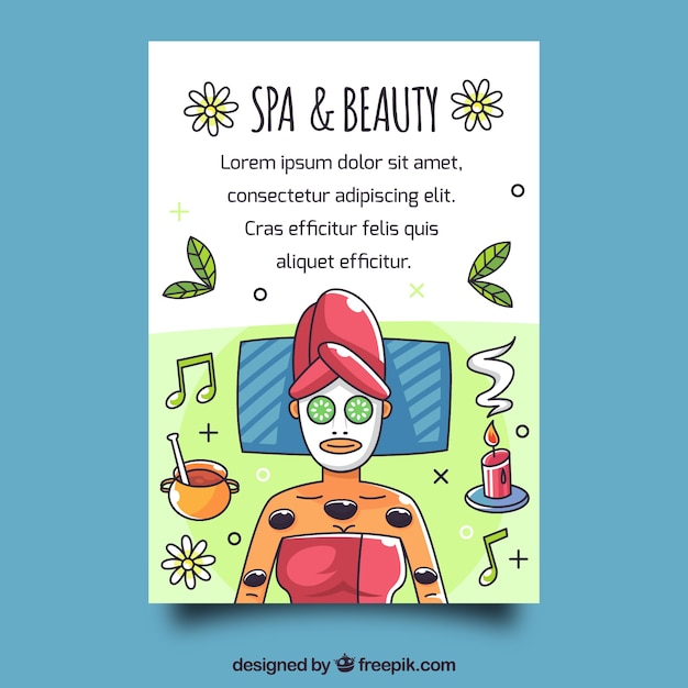 Spa center flyer with woman relaxed in flat\
style