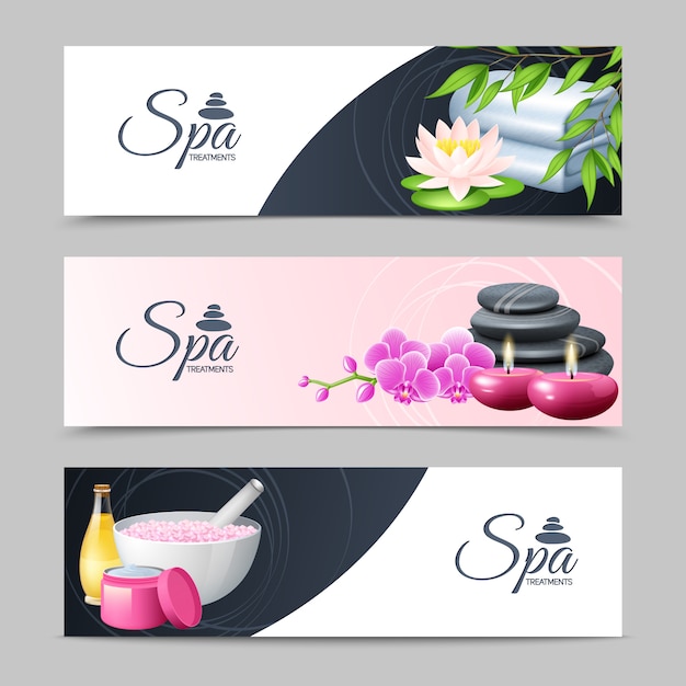 Spa Treatment And Well Being Horizontal Banner Set Free Vector 0329