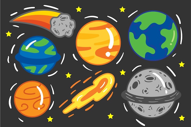 Premium Vector | Space cartoon icons set.