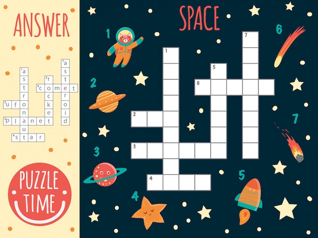Premium Vector Space crossword bright and colorful quiz for children