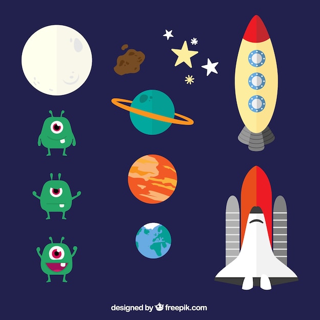 Space elements in cartoon style