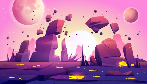 Free Vector | Space game background with landscape of planet