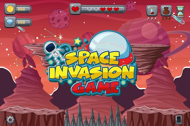 Premium Vector | Space invasion game template galaxy scene