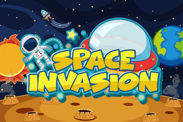 Premium Vector | Space invasion with astronaut flying in space