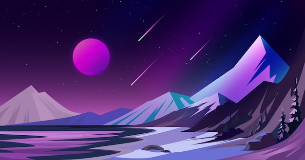 Premium Vector | Space landscape with mountains.
