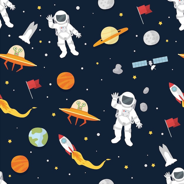 スペース 惑星と宇宙飛行士のパターンベクトルの壁紙 プレミアムベクター