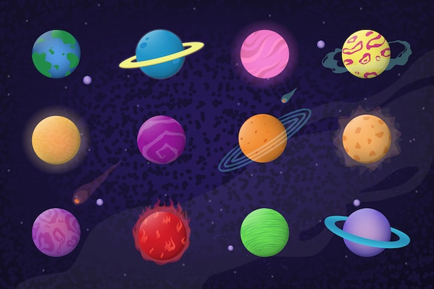 Space and planets set Free Vector