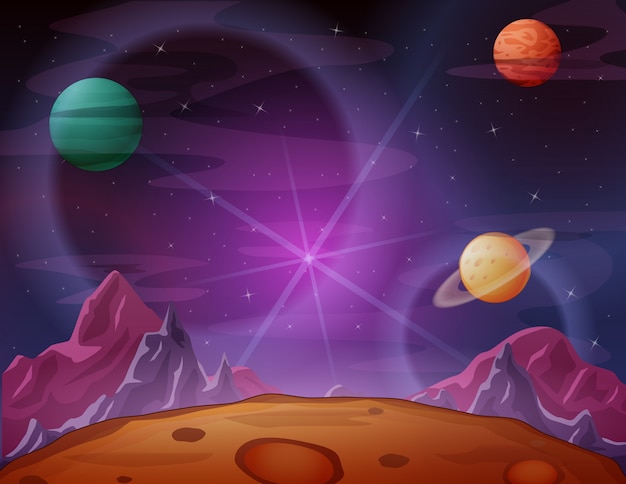 Space scene with purple space sky | Premium Vector