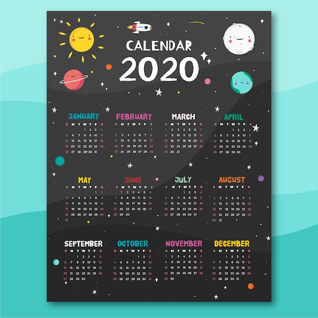 Space theme calendar template Free Vector