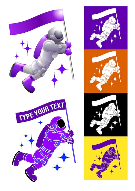 Spacemen characters set in flat color cartoon style. Premium Vector